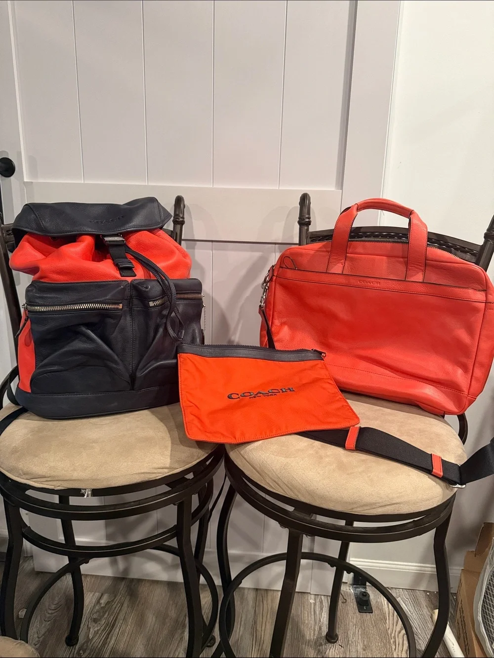 Coach Men’s Orange and Black Leather Terrain Trek, Briefcase & Pouch Set